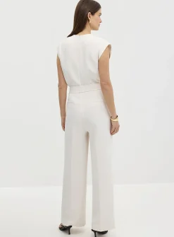 Textured-crepe belted jumpsuit
