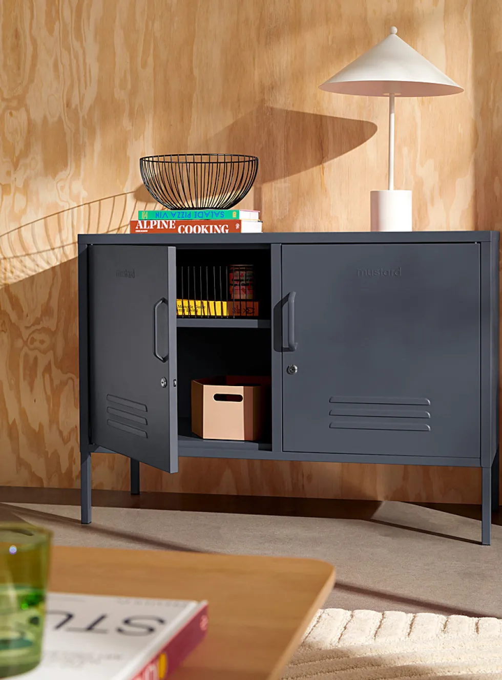 The Lowdown metallic storage cabinet