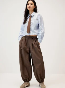Tie-neck cropped poplin shirt