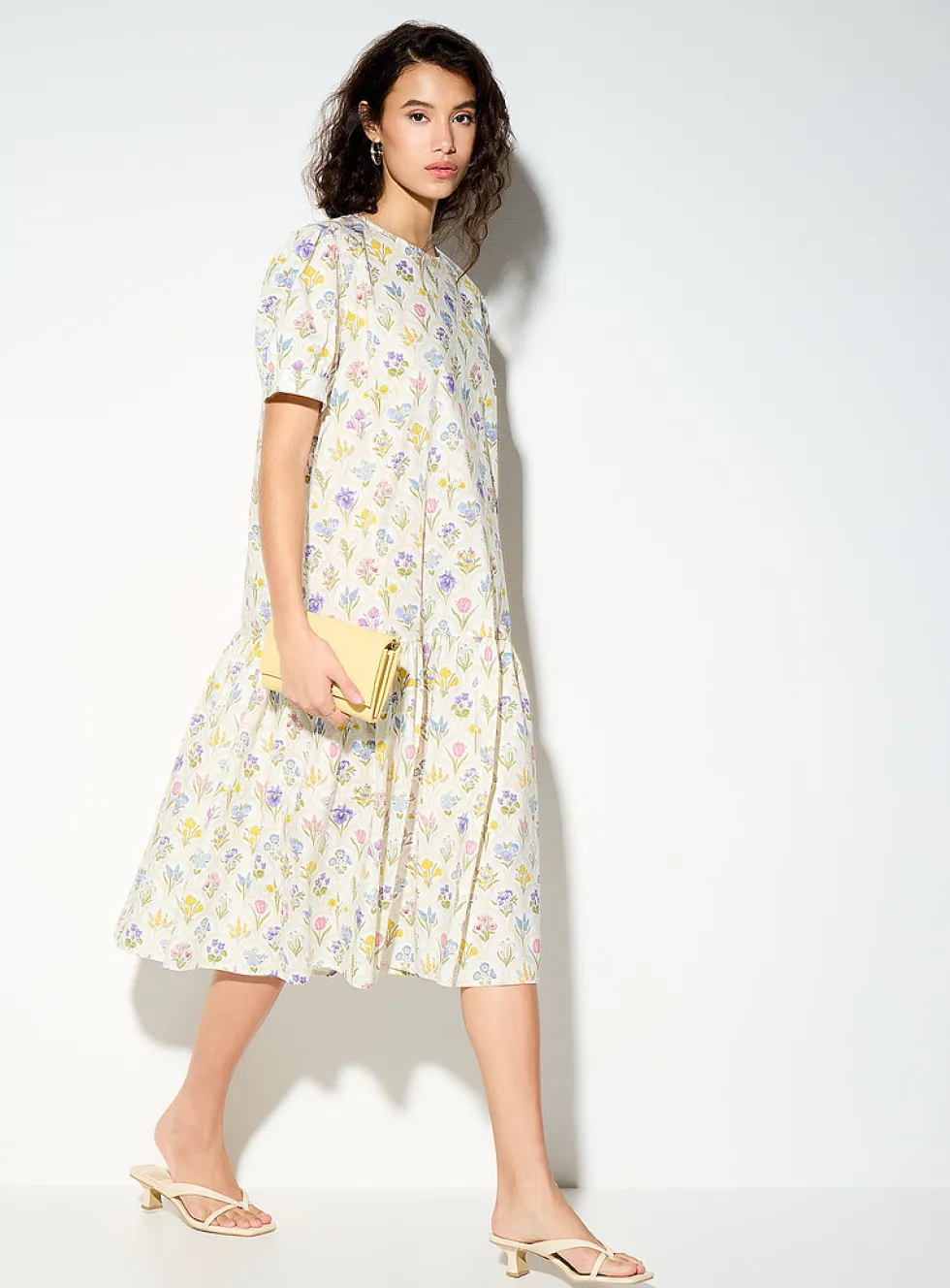 Tiered floral-print midi dress