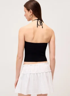 Tiered linen blend miniskirt