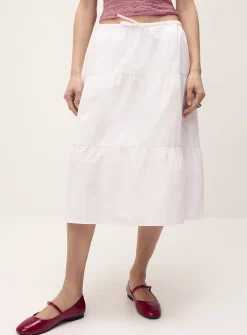Tiered poplin midi skirt