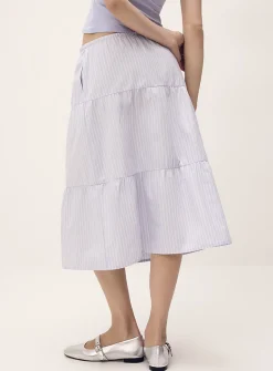 Tiered poplin midi skirt