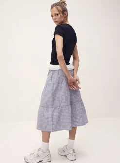 Tiered poplin midi skirt