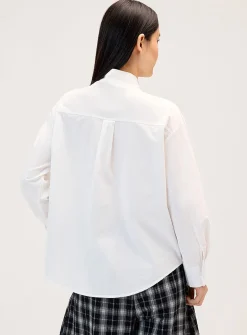 Tie-ribbon collar poplin shirt