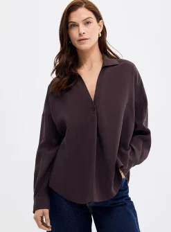 Timeline Johnny collar loose poplin blouse