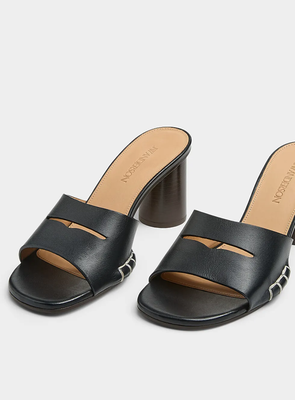 Topstitched leather loafer sandals