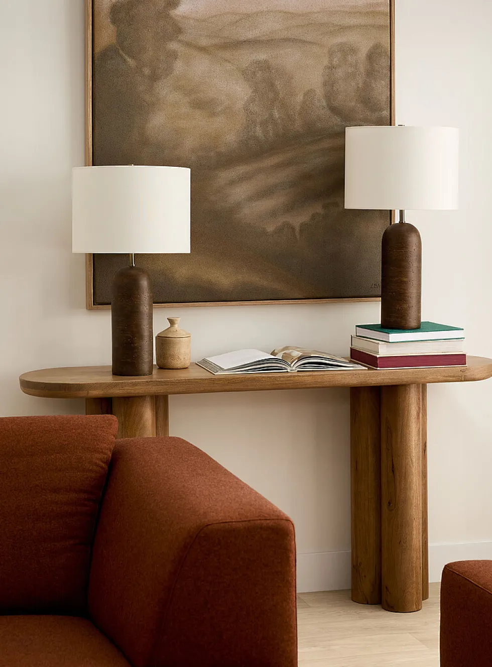 Travertine-effect base table lamps