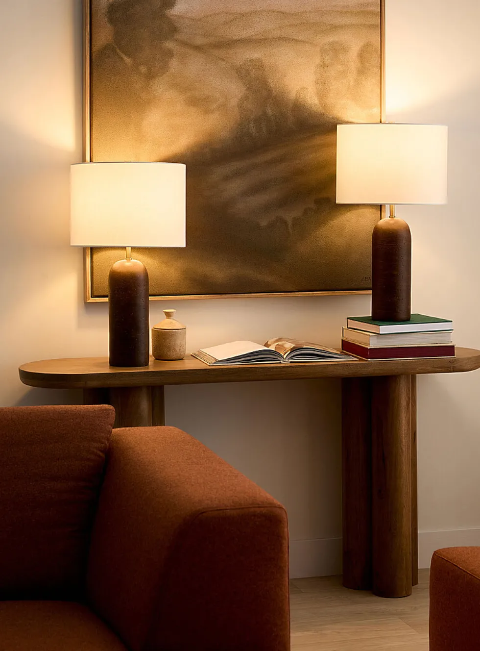 Travertine-effect base table lamps