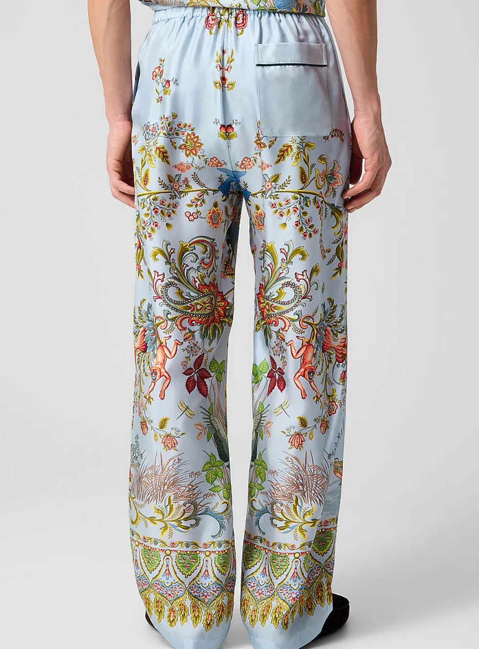 Tropical print pure silk pant