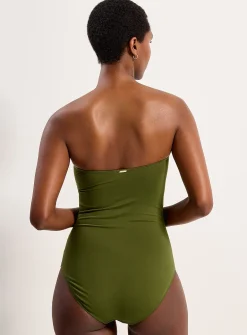 Twisted bustier shirred one-piece