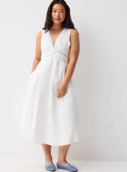Twisted poplin midi dress