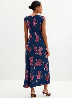 Twisted waist floral satin dress