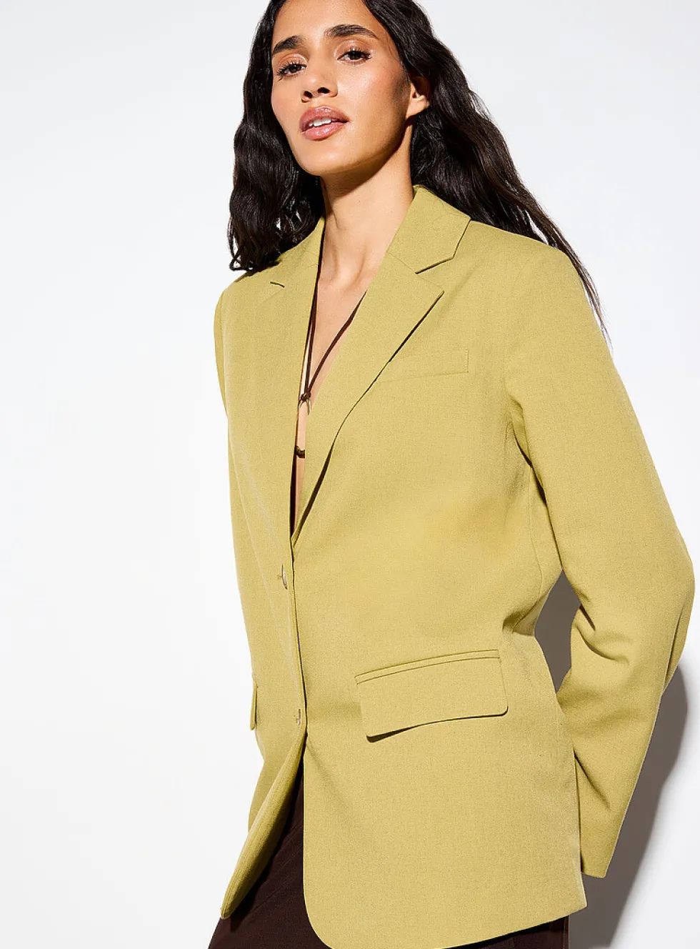 Two-button loose chartreuse blazer