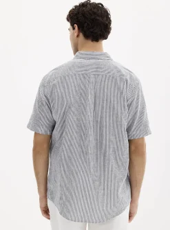 Vertical twin-stripe linen shirt