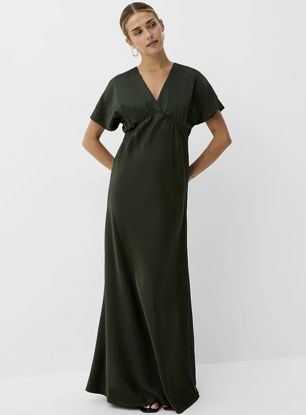 V-neck double-face satin maxi dress