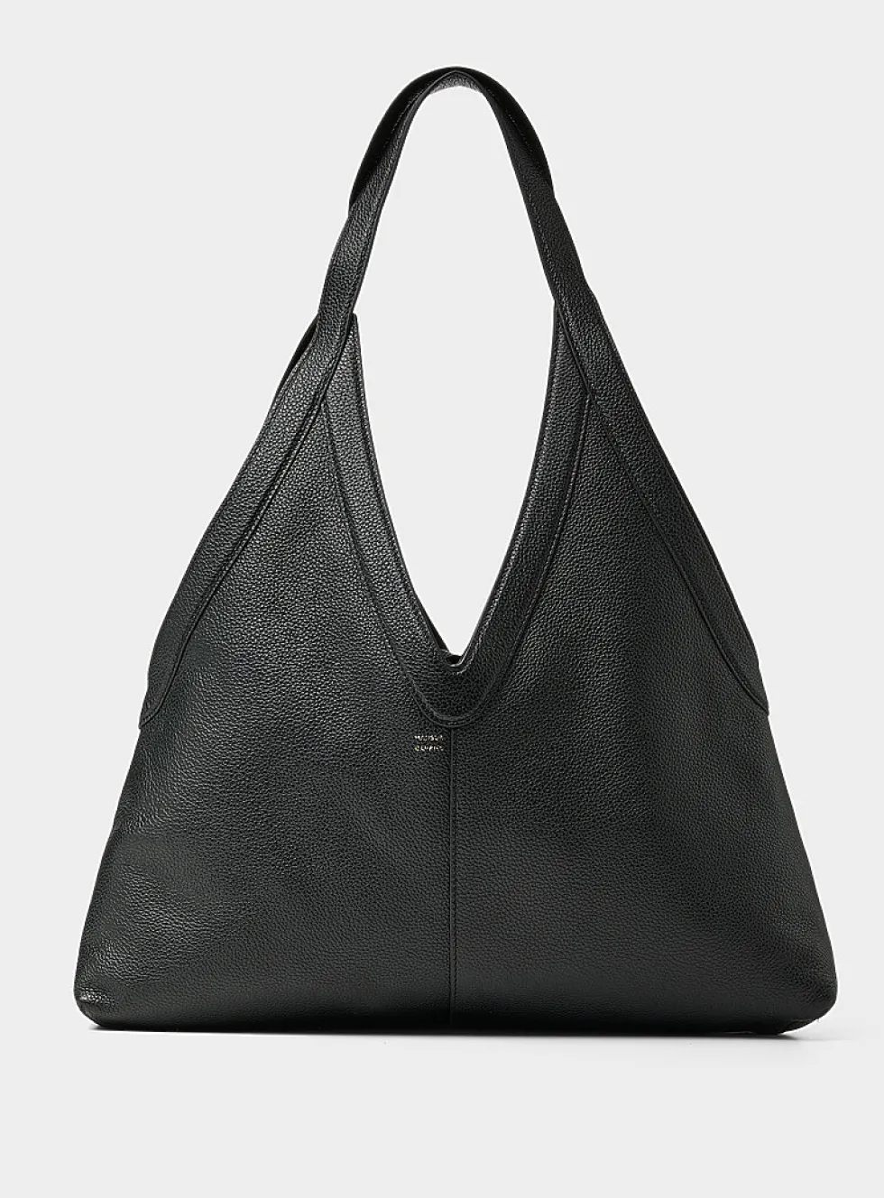 V-shaped cutout supple leather tote bag