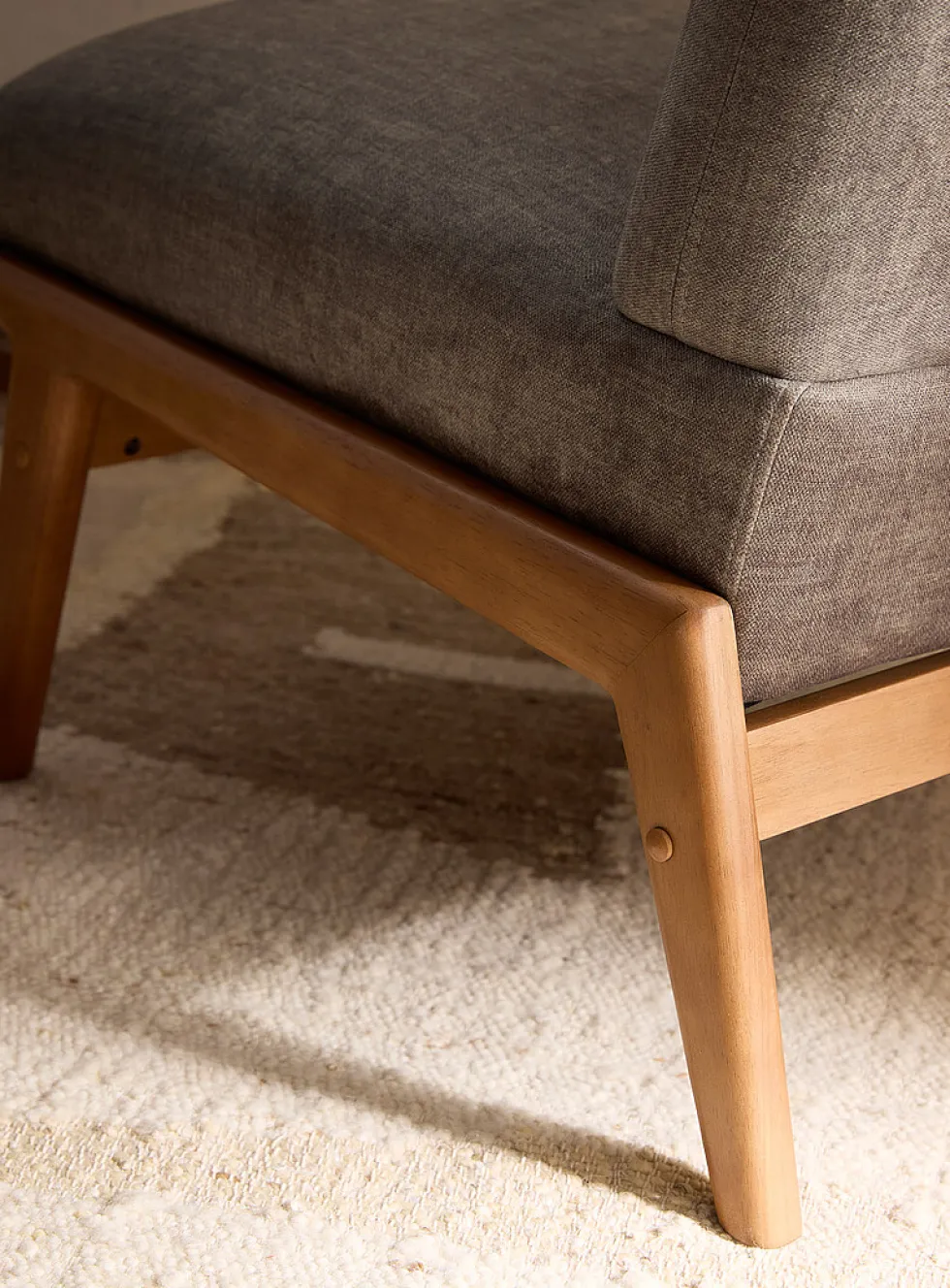 Walnut veneer legs dark taupe velvet armchair