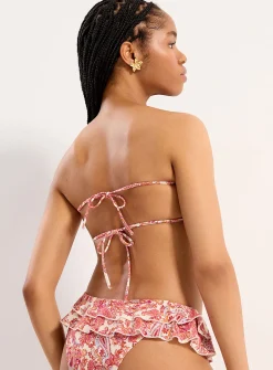 Wavy-trim cutout bandeau bikini top