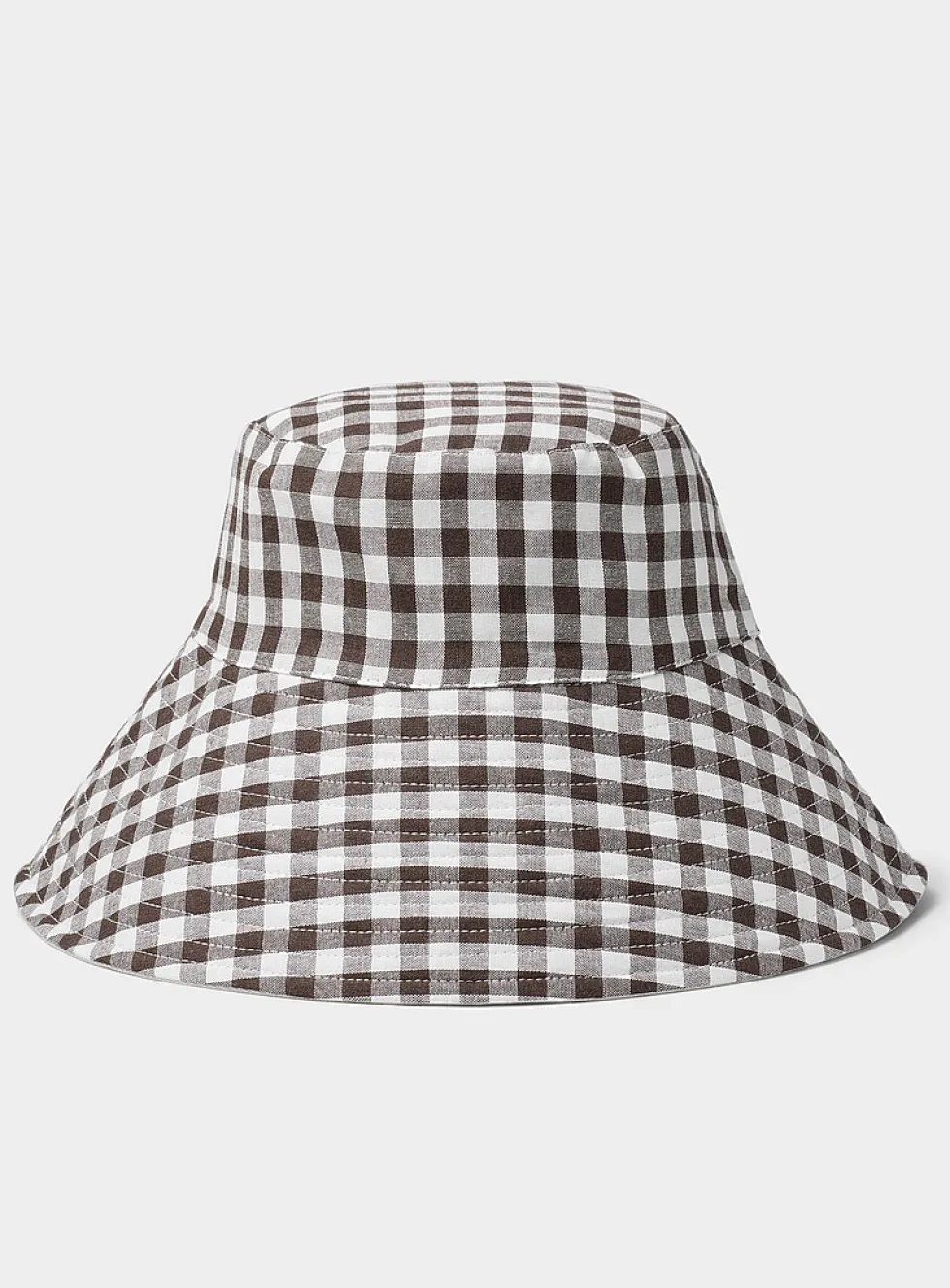 Wide gingham-brim bucket hat