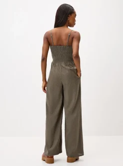 Wide-leg linen-blend jumpsuit